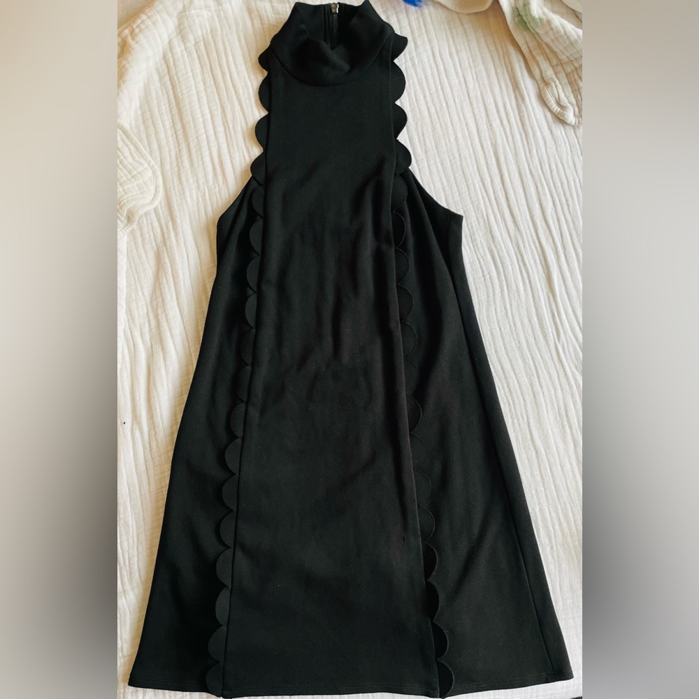 Bailey 44 Black Sleeveless Mock Neck Mini Dress with Scallop Detail